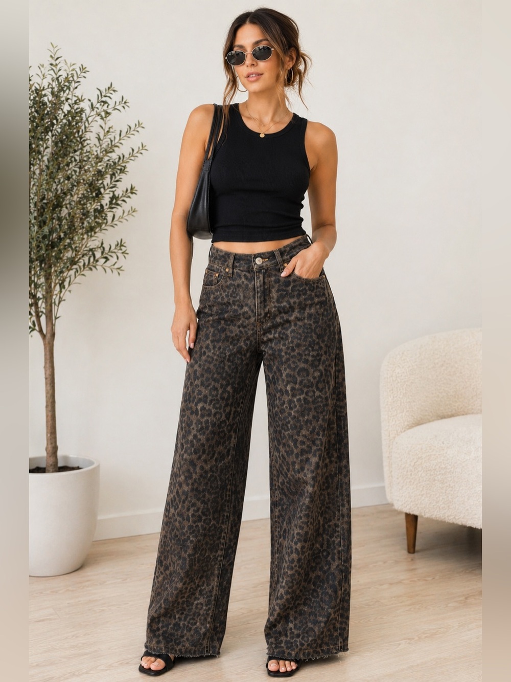 Leopard Print Straight Leg Jeans High Rise Brown Black Denim S (Tagged M) ✨